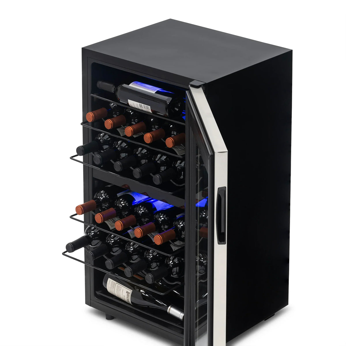 2026 Refrigerador de Vinhos Independente Newair® – 28 Garrafas (48 cm), Zona Dupla, Aço Inoxidável