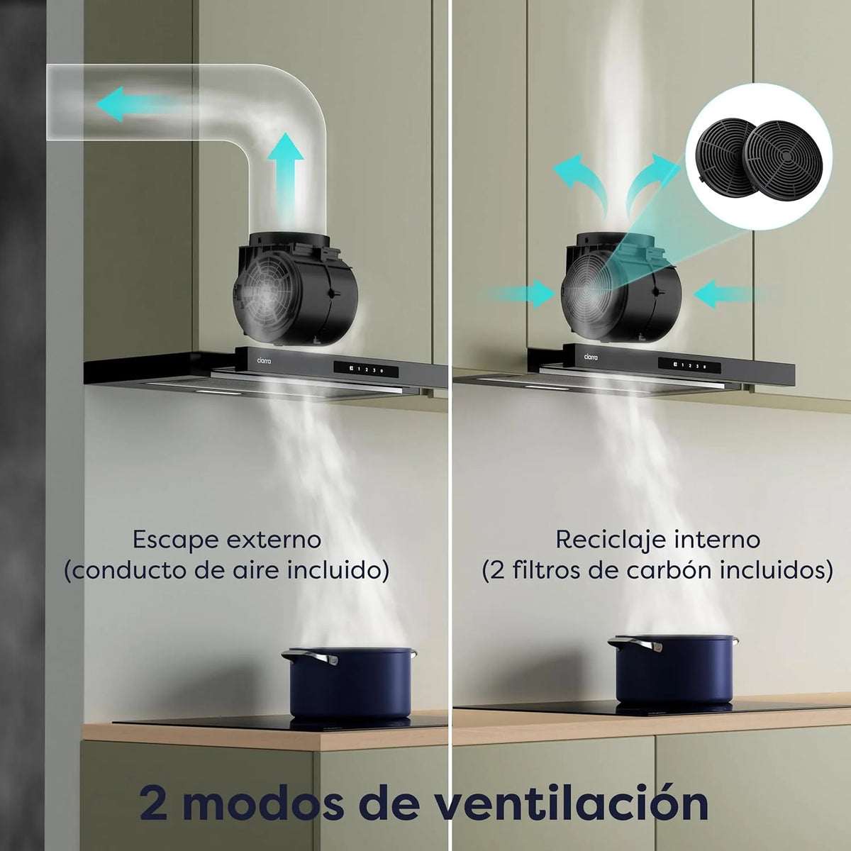 CIARRA CBCB6909A Coifa de Parede Telescópica Preta para Cozinha 60 cm 600 m³/h Classe A+ 3 Níveis Controle Touch Iluminação LED Filtro de Carvão CBCF055