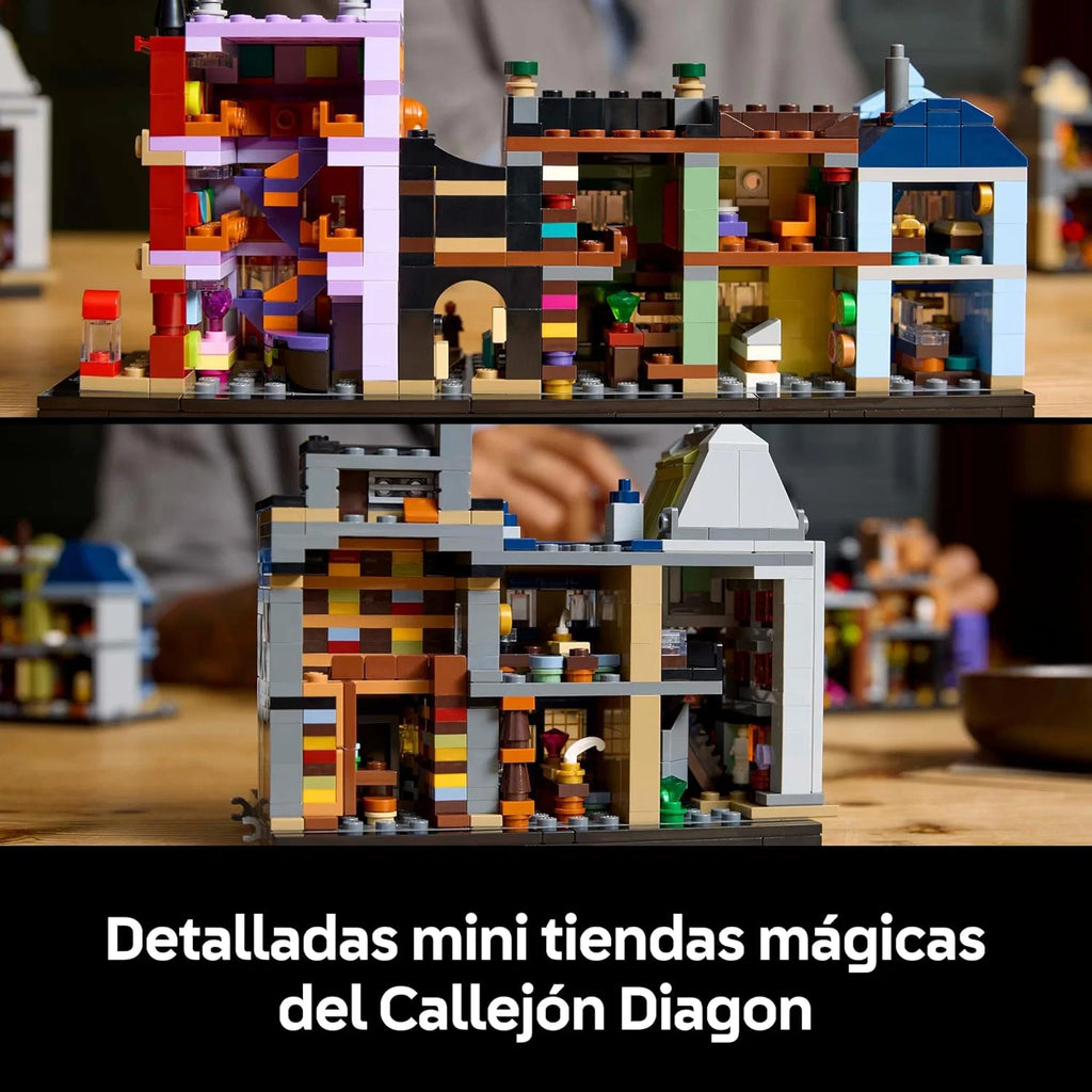 Harry Potter Lojas Mágicas do Beco Diagonal Maquete para Adultos e 12 Micro Figuras de Coleção, Nôitibus Andante, Presente para Mulheres e Homens, Decoração de Quarto, Conjunto de Magia 76444