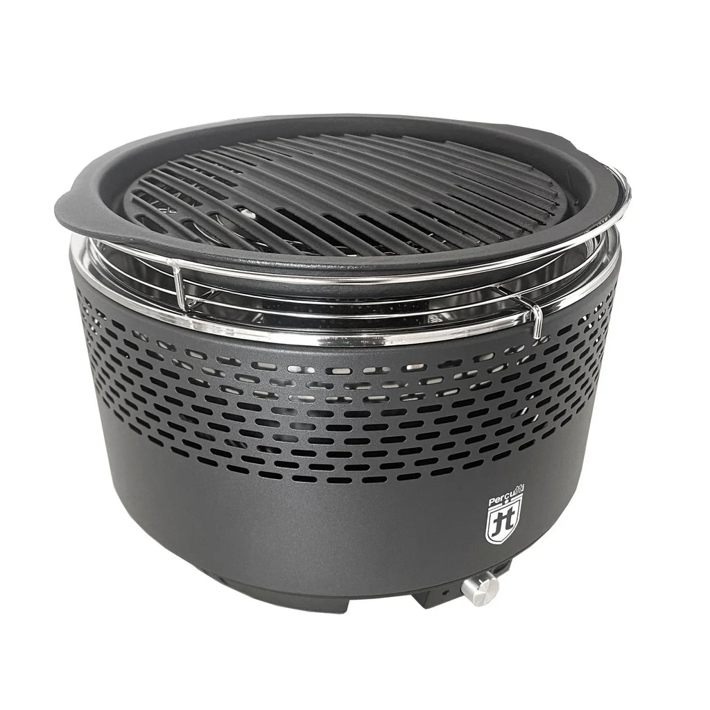 Churrasqueira Portátil Sem Fumaça Percutti | Ventilador USB | Grelha a Carvão com Bolsa de Transporte | Cozimento Rápido e Limpo | Ideal para Varanda, Camping, Jardim ou Terraço