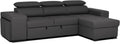 BUDWING John Sofá-Cama de Canto 4 Lugares - Chaise Longue Reversível, Apoios de Cabeça Ajustáveis e 2 Pufes - Estofado em Poliuretano - Estilo Moderno - 263x161x96 cm - Preto