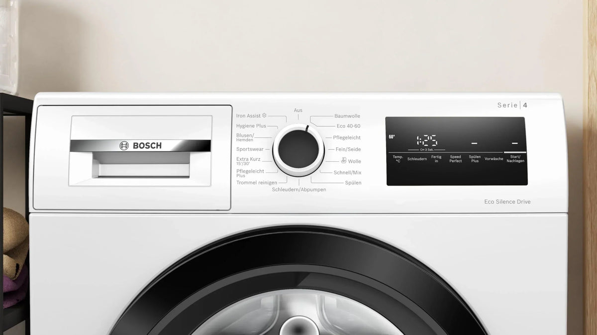 2025 Bosch WAN282K3, Serie 4, Máquina de lavar de carga frontal, 8 kg, 1400 rpm, SpeedPerfect, máxima economia de energia e água, função Adicionar roupa, especialmente higiênica, AquaStop, IronAssist