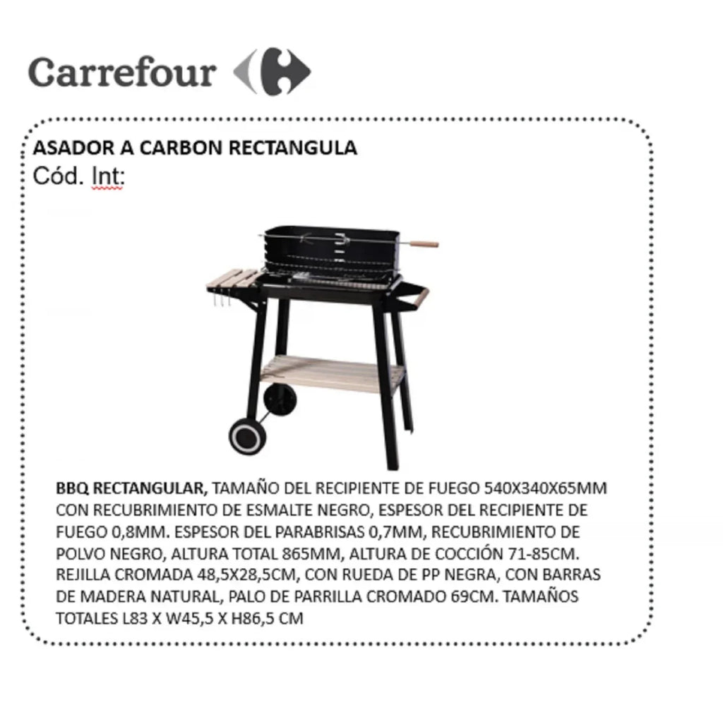 Churrasqueira de Carrinho Retangular Preta 83x45,5x86,5 cm