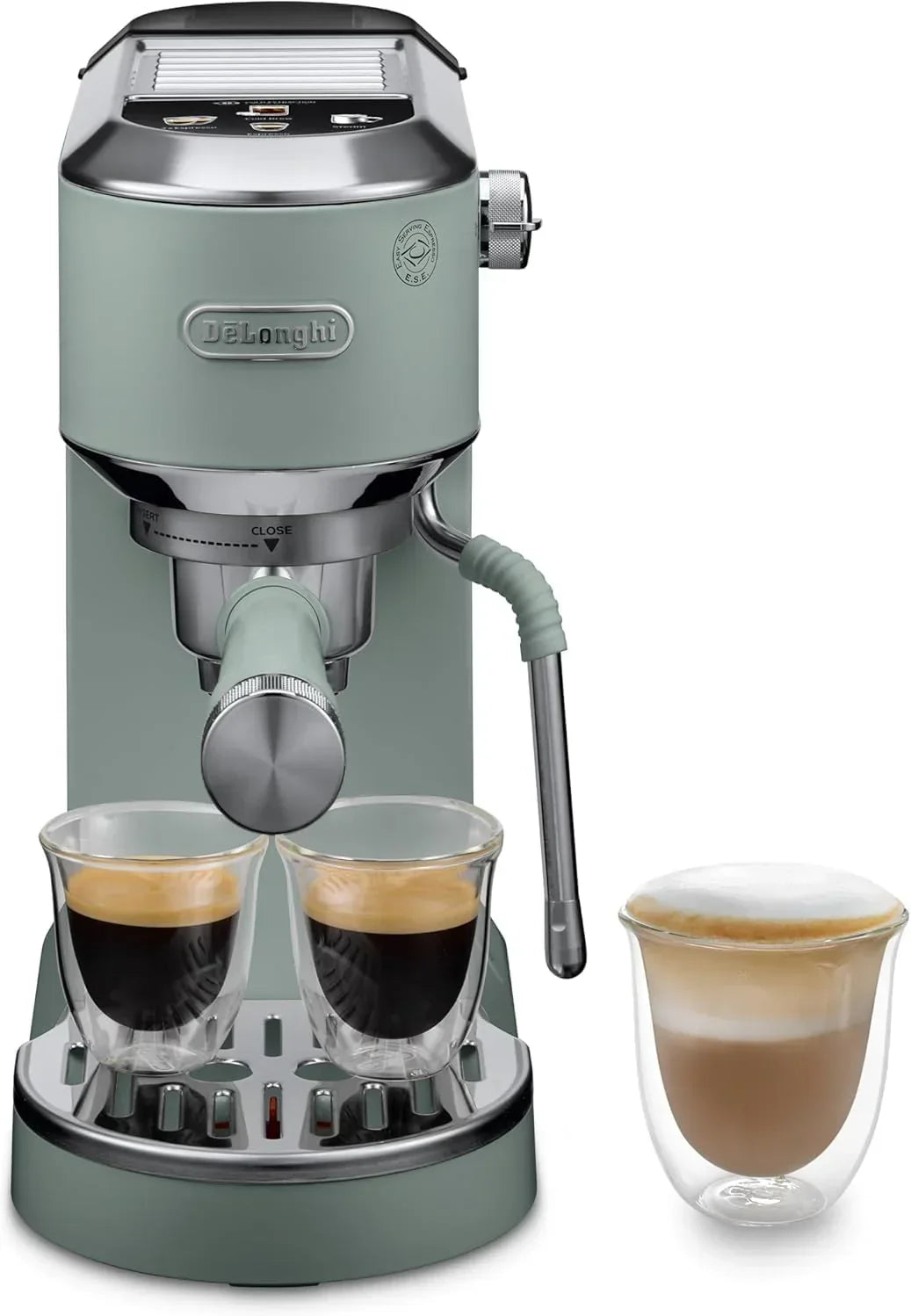 De'Longhi Dedica – Cafeteira de Bomba em Aço Inoxidável para Café Moído ou Saquetas, Espresso e Cappuccino, Reservatório de 1.3 Litros, Sistema Anti-pingo, Modelo EC685.M, Cor Metal