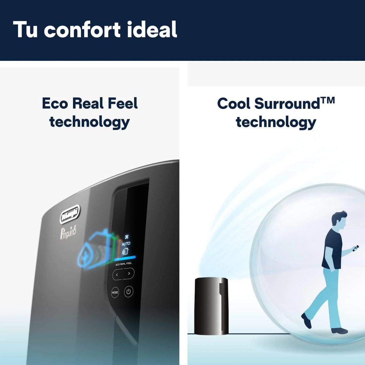 Pingüino PACEL112 Silent Ar Condicionado Portátil Silencioso com Tecnologia Eco Real Feel e Cool Surround, Função Desumidificadora, 2.9 kW, 63 dB, Plástico, Preto, Classe A, até 110m3