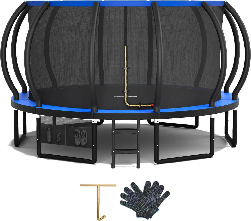 Devoko Cama Elástica Exterior para Crianças Ø 228/305/366/427 cm, Trampolim de Jardim Exterior Abóbora com Certificação GS com Rede de Segurança, Escada, Capacidade 150 kg