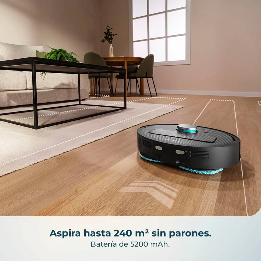 Cecotec Robô Aspirador e Passa Pano com Base de Esvaziamento Automático e App Conga X50 X-Treme. Navegação a Laser, Mapeamento Interativo, 15000Pa, Autonomia 240mins, Panos Eleváveis, Base com 3 Depósitos