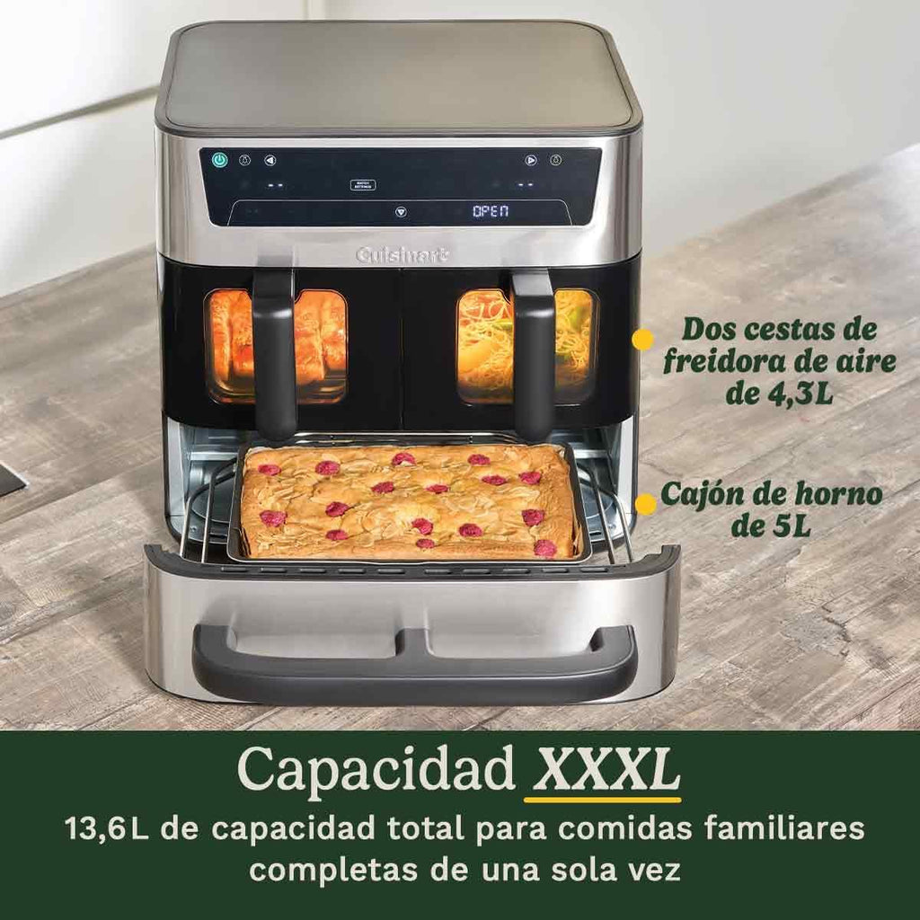 Fritadeira e Forno de Ar Tri Zone Cuisinart 13,6L sem PFAS | 3 zonas | 2 cestos de 4,3L + forno de 5L | 9 funções: fritar com ar, assar, grelhar, cozer, reaquecer, desidratar, pizza, tostar, manual