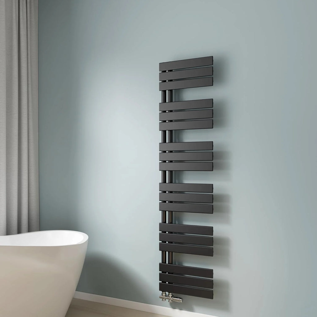 Toalheiro de Água Quente EMKE, 1599x400 mm, Radiador de Parede para Banheiro, Cor Preta, 684W, Toalheiro de Banheiro, Fácil Instalação, Design Moderno