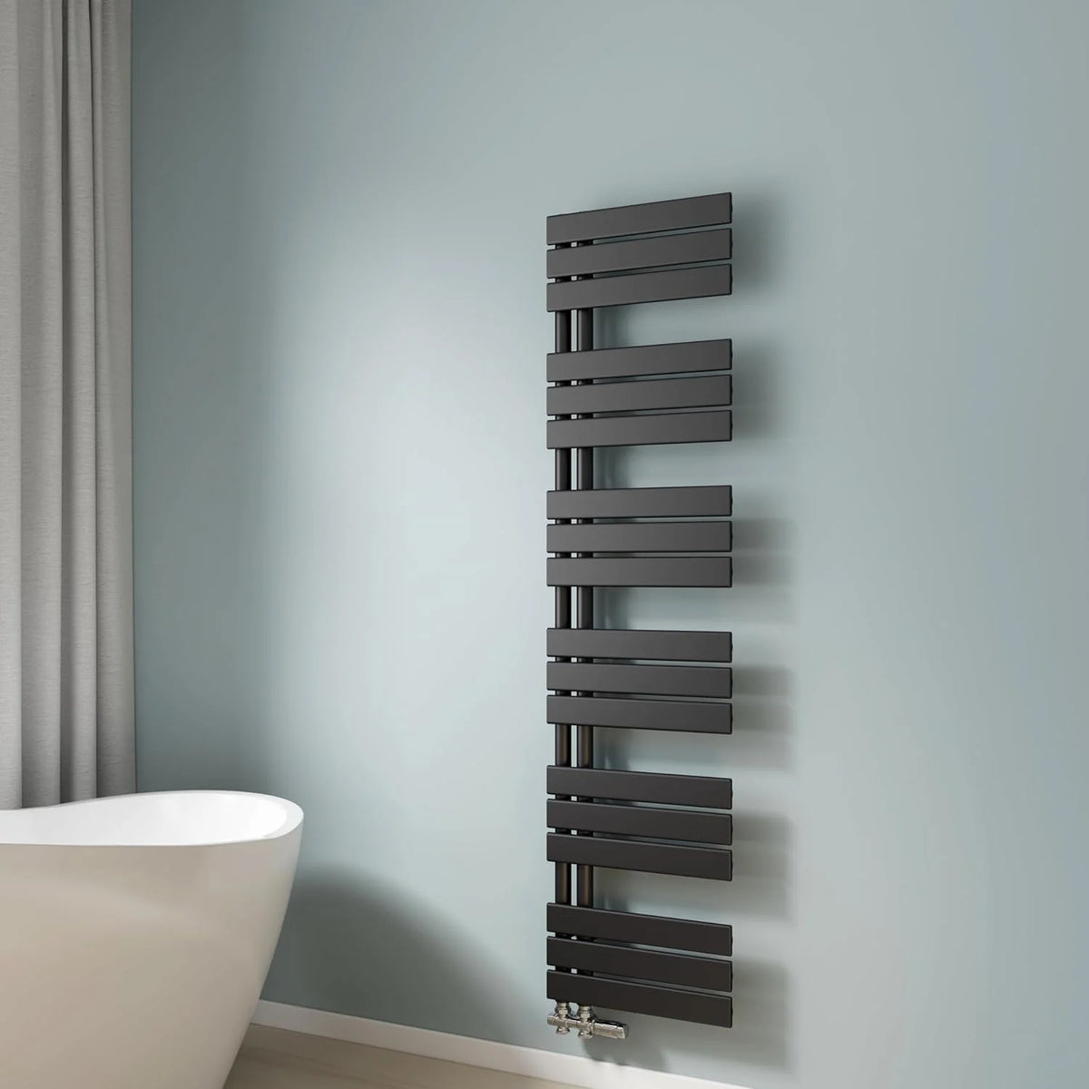 Toalheiro de Água Quente EMKE, 1599x400 mm, Radiador de Parede para Banheiro, Cor Preta, 684W, Toalheiro de Banheiro, Fácil Instalação, Design Moderno