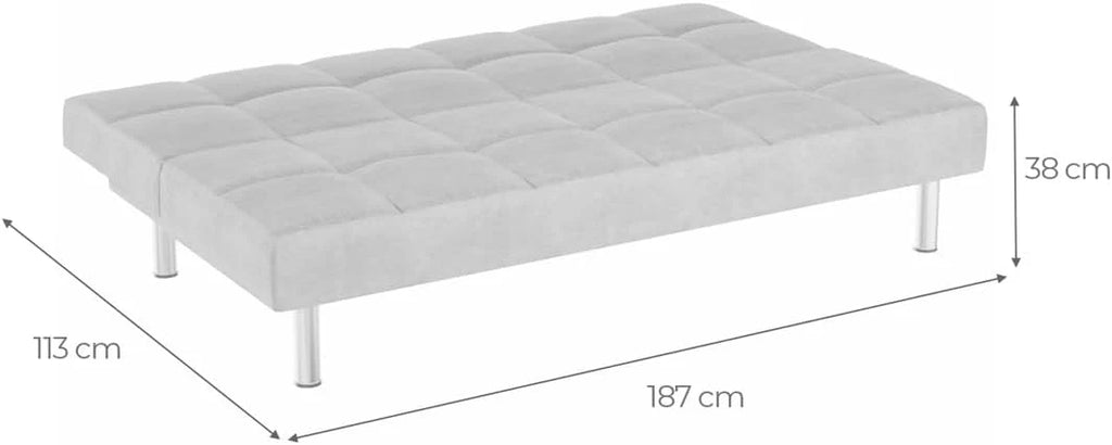 Mattfy - Sofá-Cama Clic Clac de 3 Lugares, Modelo Milos, Design Moderno, Prático e Funcional, Acabamento em Cinza
