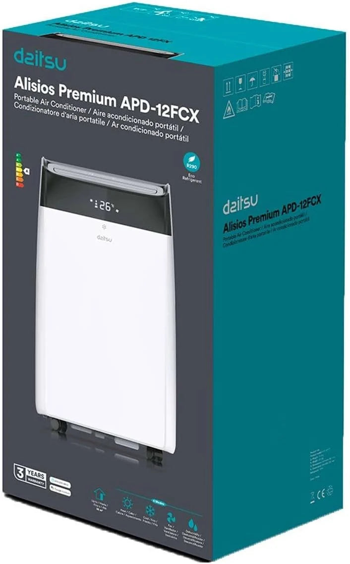 Daitsu - Ar Condicionado Portátil Frio, Calor, Desumidificador e Ventilador | 4 em 1 | Alisios Premium APD12FCX | Compacto e Silencioso | Controlo Remoto | Para Casa ou Escritório até 30 m²