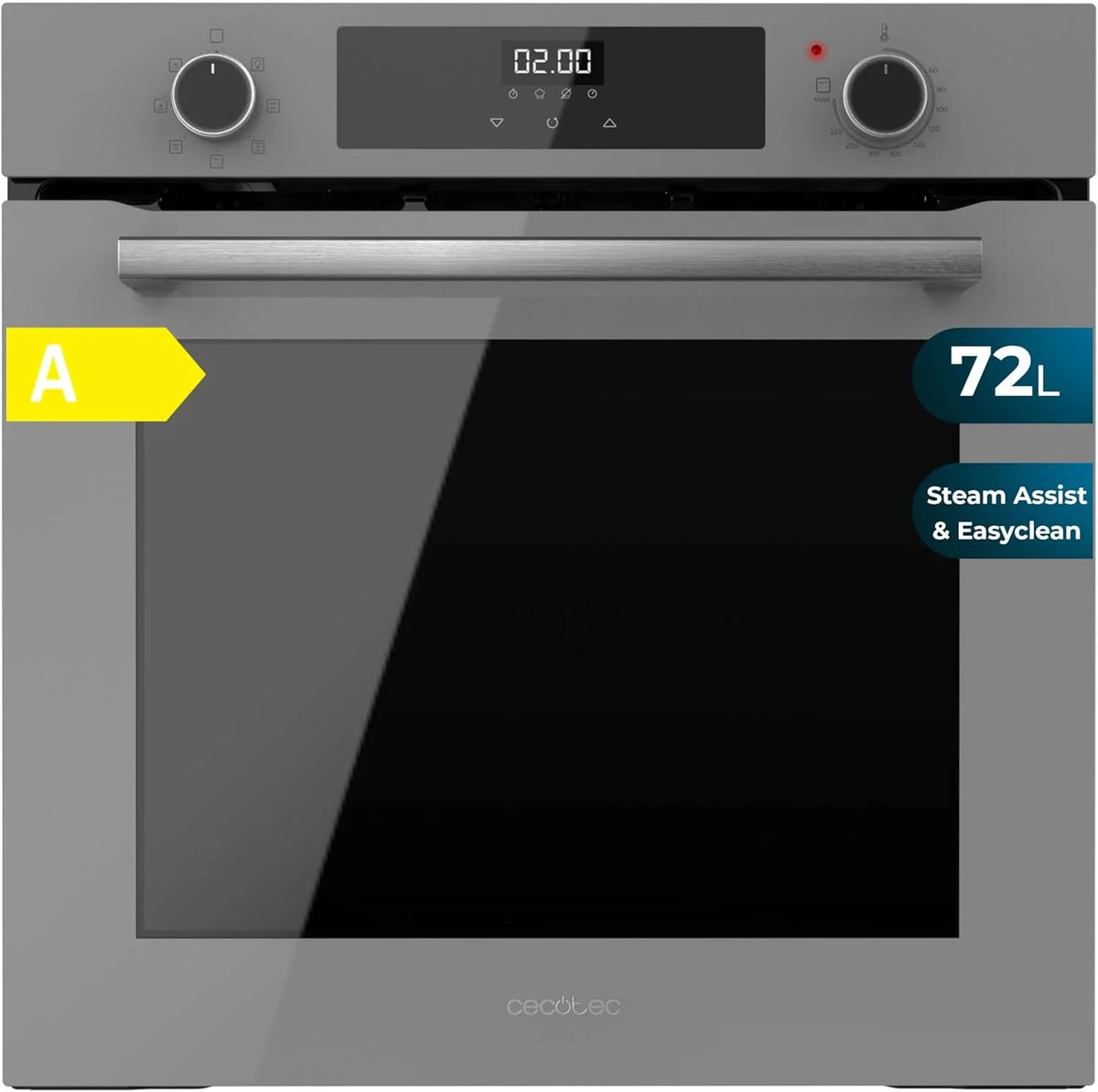 Cecotec Forno Multifunções Integrável 60cm Bolero Hexa M226000 Glass Grey A. 2800W, 72L, 7 Funções, Modo Grelhador, Grelhador Ventilado, Modo Convecção, Descongelar, Steam Base X2, Steam EasyClean e Assist