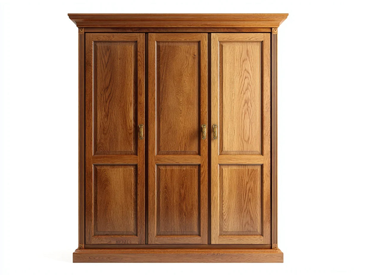 Guarda-roupa de três portas de madeira 150x60x200 cm marrom - design clássico - para quarto