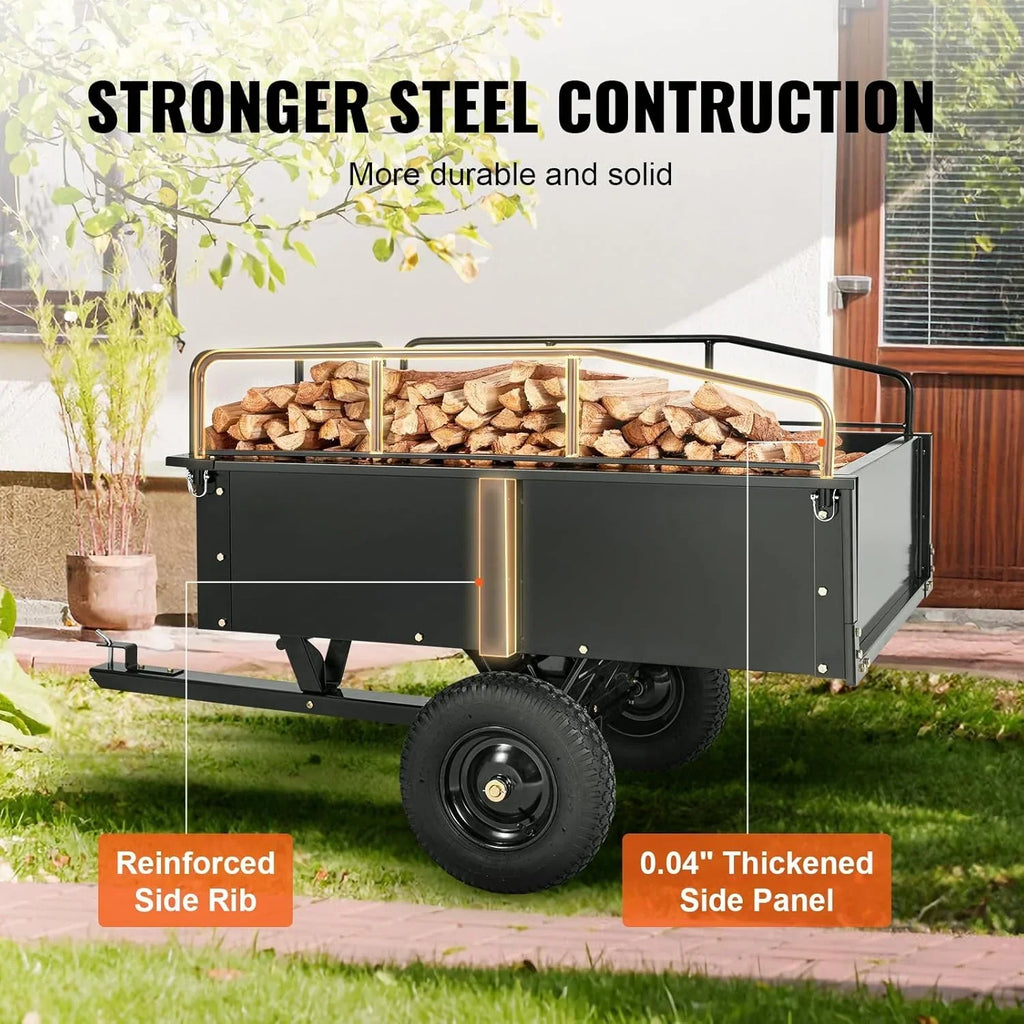 VEVOR Reboque Basculante Capacidade de Carga 340kg Reboque Utilitário de Jardim para Serviço Pesado com Laterais Removíveis Carrinho de Transporte Basculante de 0,4m³ para Trator, Cortador de Grama, ATV, 200x66x76cm