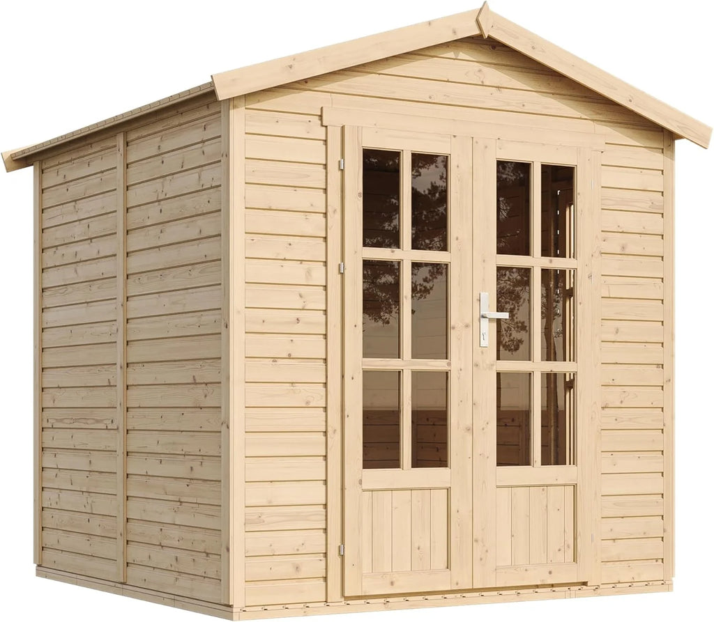 Casinha de Jardim de Madeira com Telhas Betuminosas Cinzentas L233 x P222 x A233 cm, Casinha de Madeira com Chão, Janela, Porta Dupla, Cabana de Jardim, Oficina ou Estúdio de Jardim TIMBELA M351FB