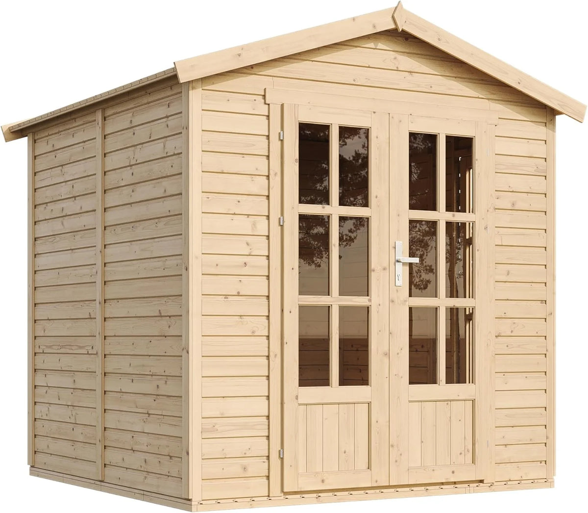 Casinha de Jardim de Madeira com Telhas Betuminosas Cinzentas L233 x P222 x A233 cm, Casinha de Madeira com Chão, Janela, Porta Dupla, Cabana de Jardim, Oficina ou Estúdio de Jardim TIMBELA M351FB