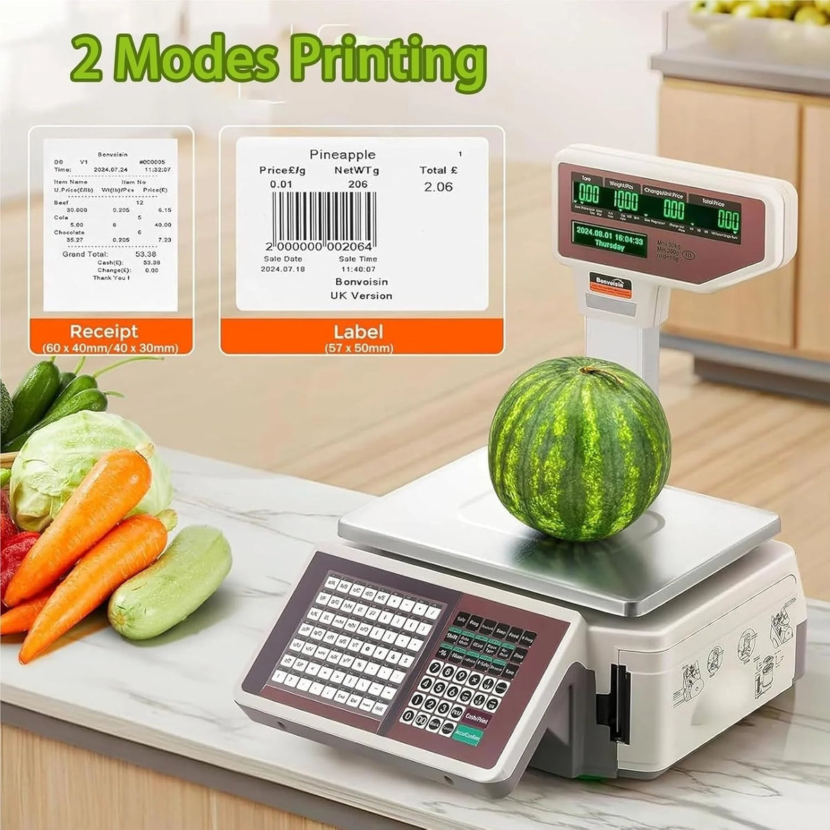 Balança Comercial Com Talão, Balança Digital Comercial Com Impressora de Etiquetas Para o Comércio Varejista e Alimentar, Balança Digital Profissional Para Hotelaria, Padaria, Frutaria