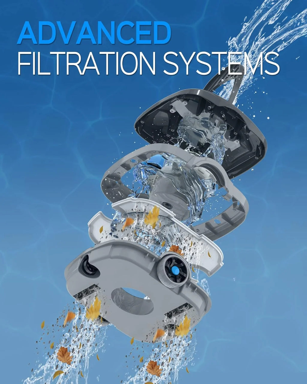 Robô Aspirador de Piscina Elétrico Sem Fio para Piscinas de Até 80m², 100 Minutos, Dupla Filtragem e Estacionamento Automático, Robô Aspirador de Piscina com Motores de Dupla Tração