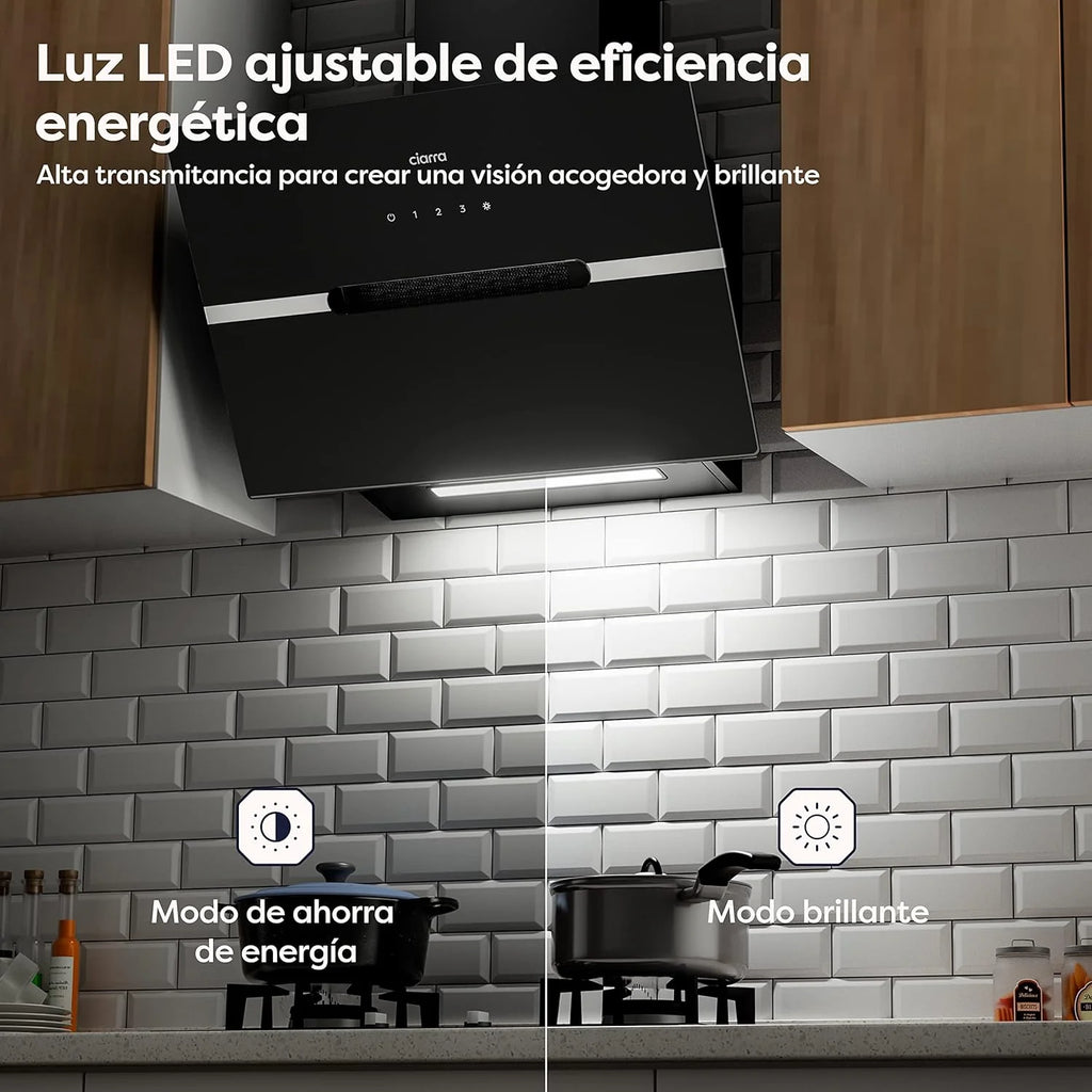 CIARRA CBCB6736F Coifa de Parede 60cm Classe A+++ Wi-Fi App Touch-Booster Exaustão e Recirculação Interna por Filtro de Carvão CBCF003