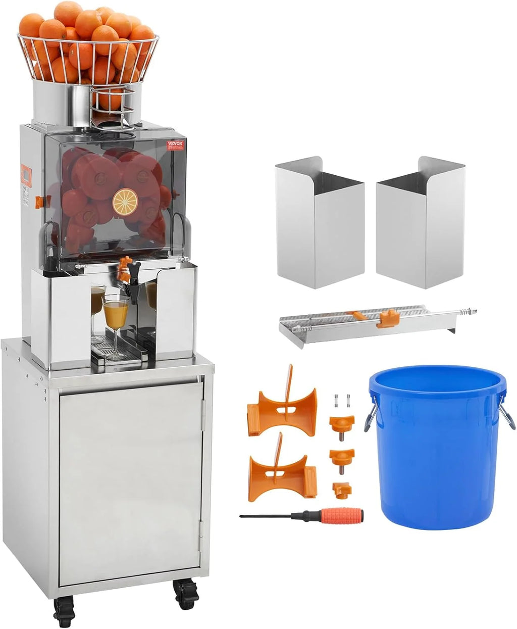 VEVOR Espremedor de Cítricos Elétrico 120 W Extrator de Suco de Laranja Comercial Automático com Filtro Removível, Balde Coletor de Polpa e Torneira para Restaurantes, Cafeterias, Frutarias