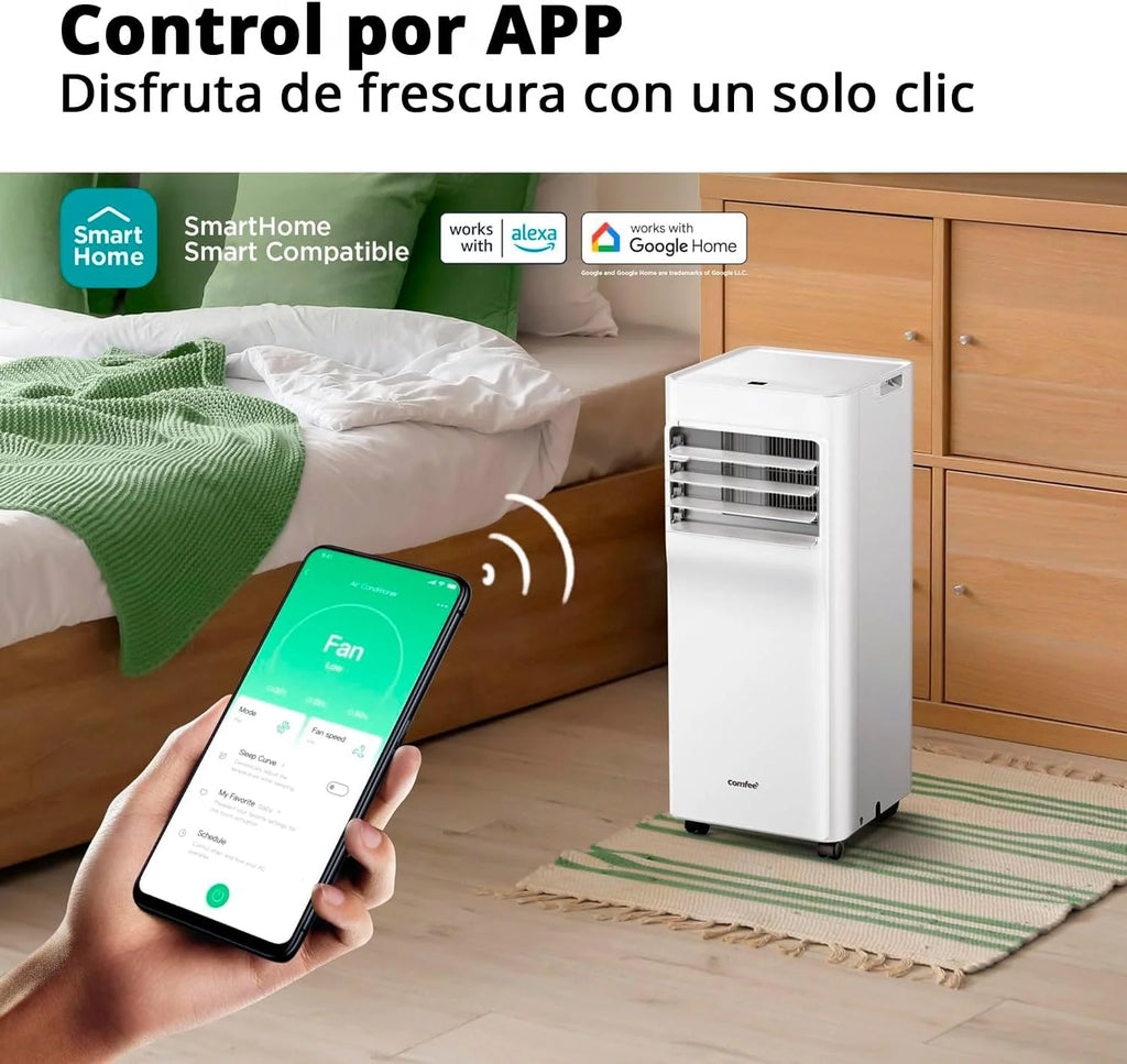 COMFEE Pinguim Ar Condicionado Portátil 9000 BTU/2300 Frigorias Breezy Cool Pro – Climatizador sem unidade exterior, Baixo Consumo, Controlo por App e Kit de Janela – Refrigera, Ventila e Desumidifica