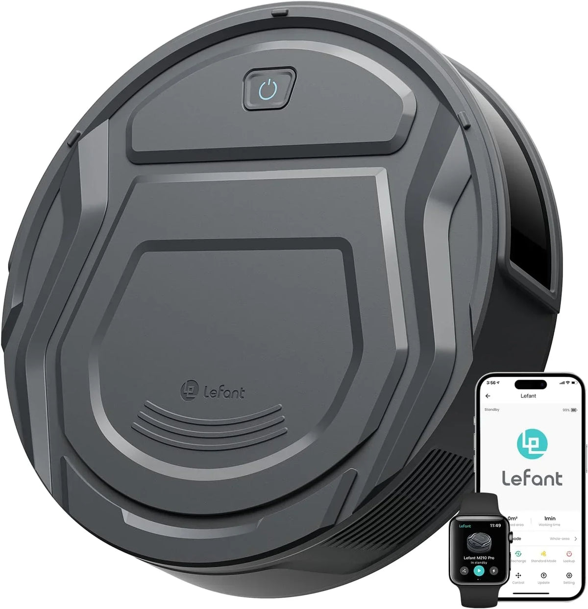 Aspirador Robô Lefant M210 Pro, Sucção de 2200 Pa, Autonomia de 120 Minutos, Aspirador Robô sem Emaranhados, Fino, Ideal para Pelos de Animais de Estimação, Tapetes de Pelo Baixo, Wi-Fi/App/Alexa, Cinza