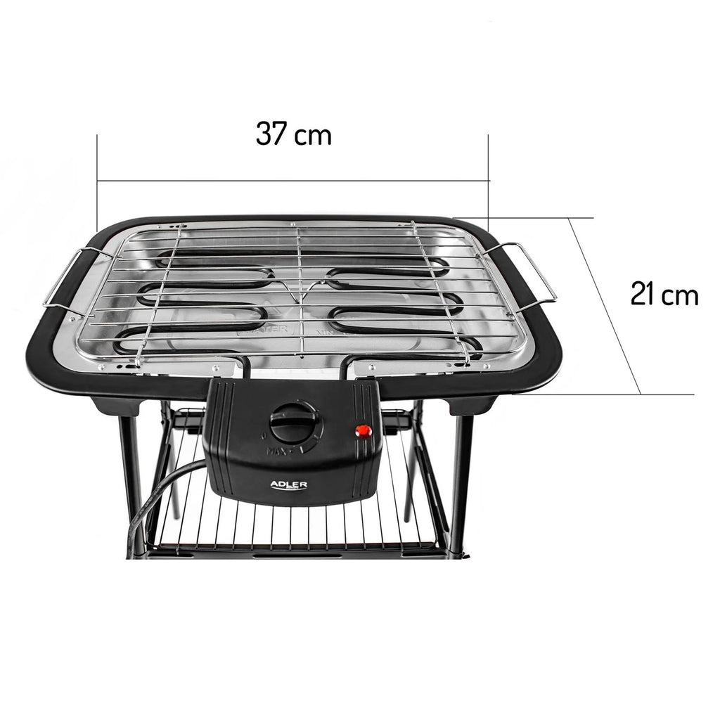 Churrasqueira Elétrica com Pernas, Grelha Cromada, Ajuste de Temperatura, Interior/Exterior, Desmontável, Preta 2000W Adler AD 6602