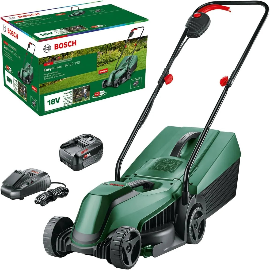 Cortador de Grama a Bateria Bosch Home and Garden 06008B9A07 CityMower, 18 V, 1 Bateria 4,0 Ah, Largura de Corte: 32 cm, Gramados de até 300 m², Embalagem em Caixa