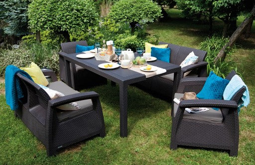 Conjunto de Móveis de Jardim CORFU FIESTA Keter Mesa Sofá Poltrona para Terraço grafite