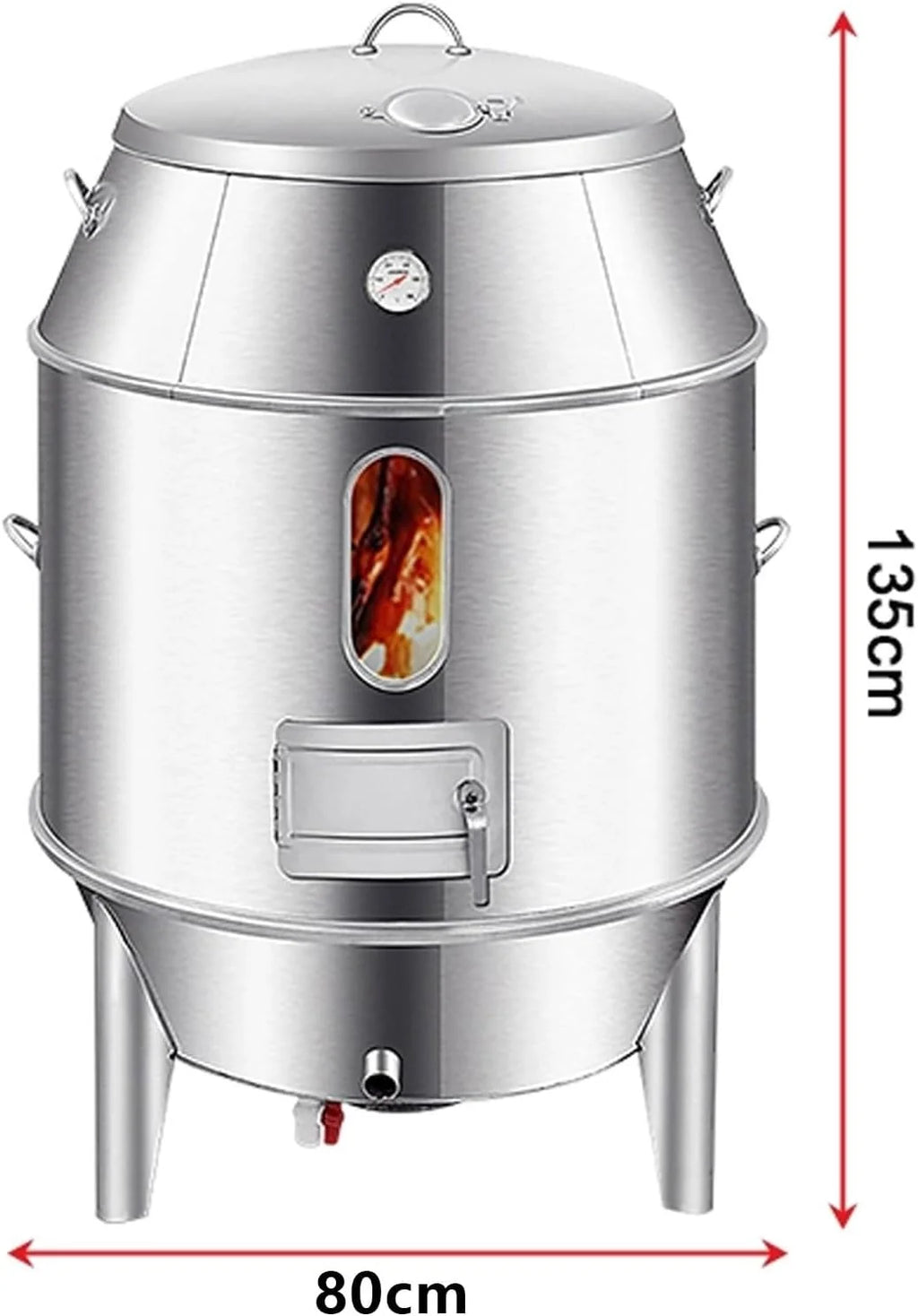 Defumador e Churrasqueira Barril de Grande Capacidade Fabricado em Aço Inoxidável Totalmente Lavável Forno Circular Suspenso de 360° Com Termômetro e Porta Central Churrasqueira Portátil