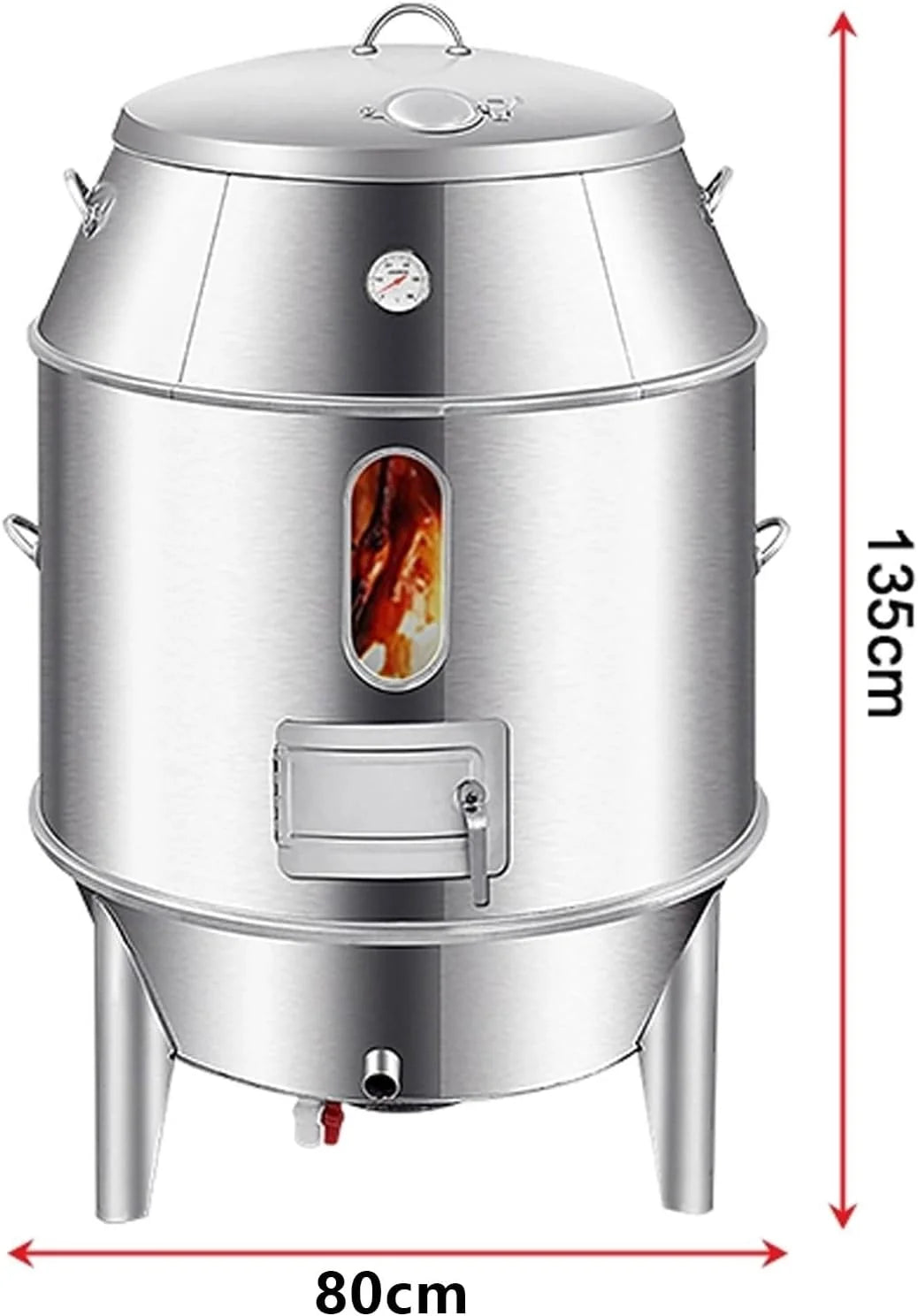 Defumador e Churrasqueira Barril de Grande Capacidade Fabricado em Aço Inoxidável Totalmente Lavável Forno Circular Suspenso de 360° Com Termômetro e Porta Central Churrasqueira Portátil