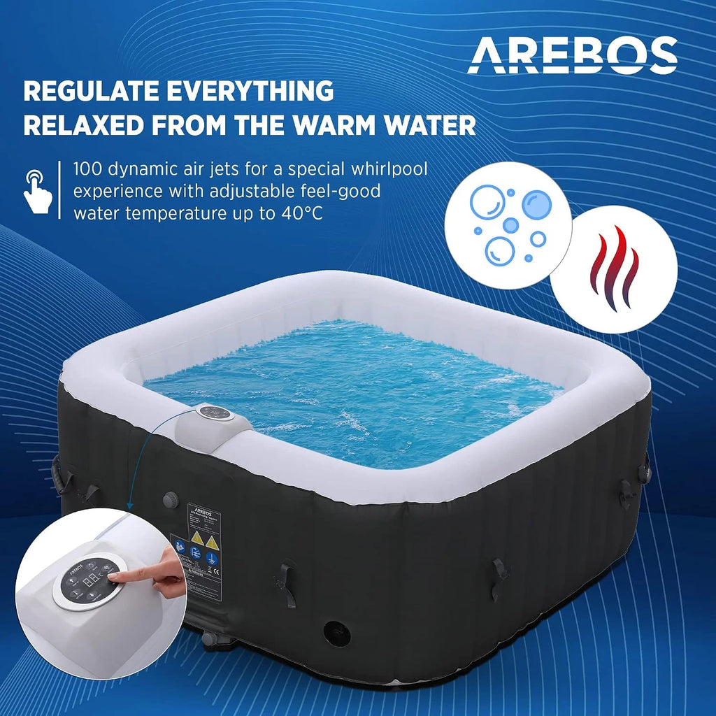 Arebos Inflável | Hidromassagem Pura | | 4 Pessoas | 130 Jatos de Massagem | Spa Bem-estar Aquecimento | 550 Litros | com Cobertura | Massagem Bubble Spa & Wellness