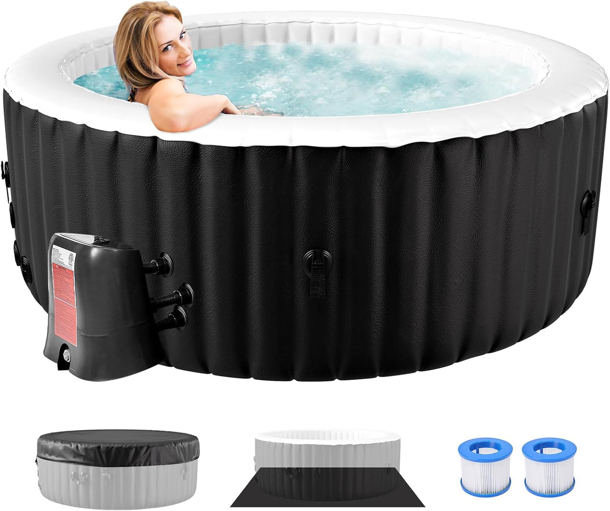 Banhira de Hidromassagem Inflável para 4 Pessoas, 2400 W, Interno/Externo, Piscina de Spa de Inverno, com 120 Jatos de Ar, Proteção Contra Congelamento, 799 Litros, À Prova de Vazamento, Economia de Energia