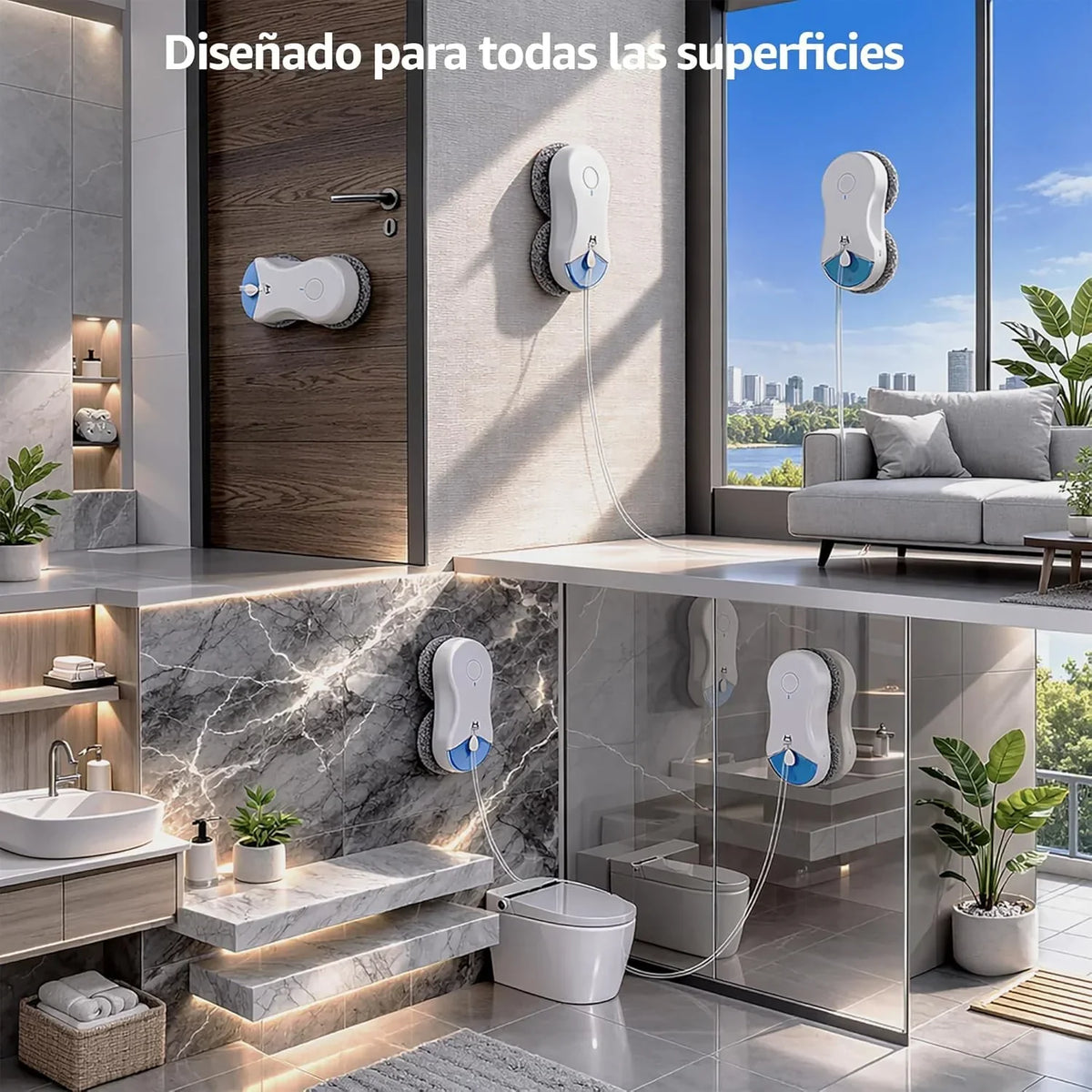 Robô Limpa-vidros HUTT S55 Pro com almofadas flutuantes 3D, sucção de até 6500Pa, pulverização HydroJet, navegação Slam 4.0, reservatório de 80 ml, sistema de segurança multicamadas