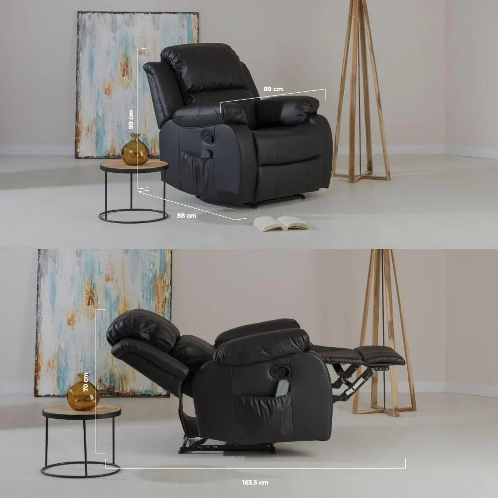 Don Descanso - Poltrona de Massagem Relaxante com Aquecimento Trevi Preta Reclinável 160º com 8 Motores Silenciosos, Aquecimento Lombar, Sist. Massagem 4 Zonas e Acabamento em PU Anti-Rachaduras [Inclui Controle Remoto]. Ideal para Idosos