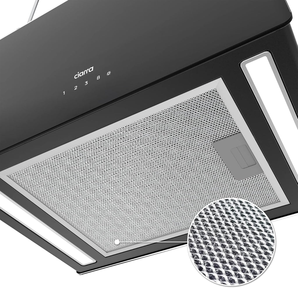 CIARRA CBCB4850 Coifa de Ilha sem Duto Classe A+++ 48cm 700m³/h WiFi e Controle de Toque Filtro de Carvão Incluído 4 Velocidades 2 Luzes LED Preto