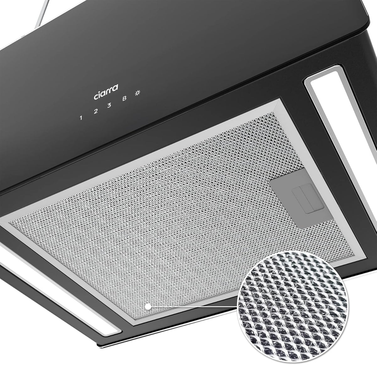 CIARRA CBCB4850 Coifa de Ilha sem Duto Classe A+++ 48cm 700m³/h WiFi e Controle de Toque Filtro de Carvão Incluído 4 Velocidades 2 Luzes LED Preto