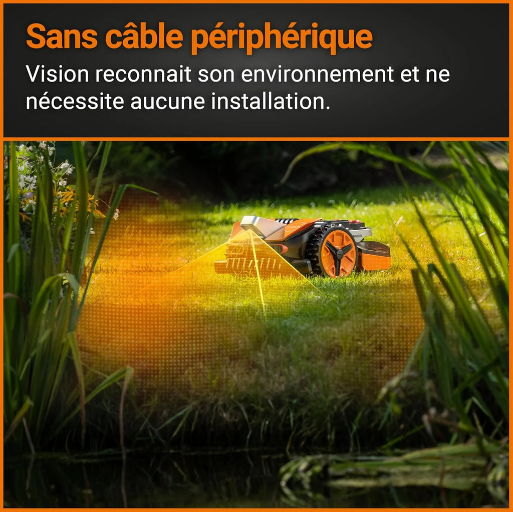 WORX Landroid Vision M550 WR205E Robô Cortador de Grama para Jardins de até 550 m² – Robô Cortador de Grama Inteligente sem Fio de Limite – WiFi e Bluetooth – Prevenção Ativa de Obstáculos com