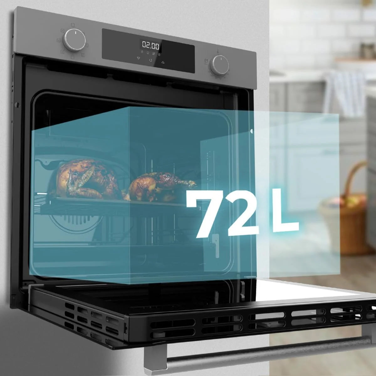 Cecotec Forno Multifunções Integrável 60cm Bolero Hexa M226000 Glass Grey A. 2800W, 72L, 7 Funções, Modo Grelhador, Grelhador Ventilado, Modo Convecção, Descongelar, Steam Base X2, Steam EasyClean e Assist