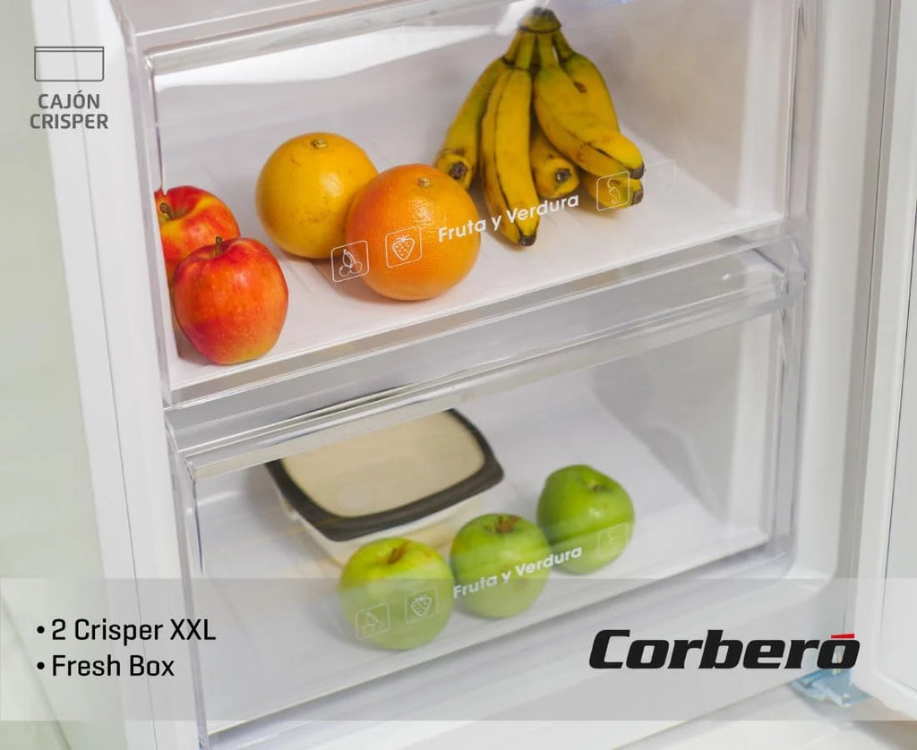 Corberó - Geladeira 1 Porta | CCLH18524NFW | 65x59,5x185 | Capacidade 359L | No Frost | Display na Porta | Luz LED | 2 Gavetas XXL | Fresh Box | 4 Porta-garrafas | Puxador Easy Open | 40 Db | Inox