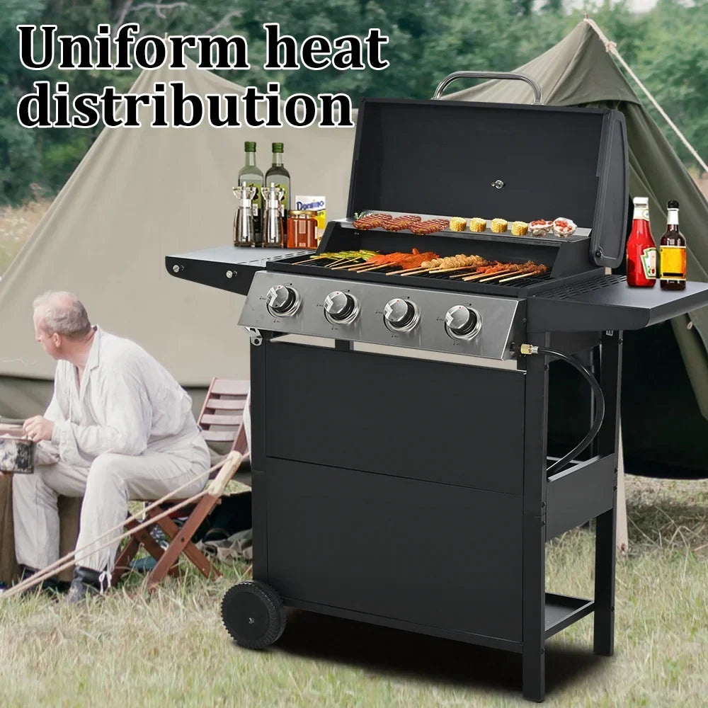 2026 Churrasqueira a gás SEGMART de 4 queimadores em aço inoxidável – 34.200 BTU, churrasqueira de jardim/pátio com duas prateleiras dobráveis e termômetro, ideal para camping e cozinha ao ar livre