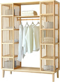 [en.casa] Guarda-Roupa com 2 Portas Deslizantes Roupeiro com 12 Prateleiras e 1 Varão de Bambu 185 x 140 x 45 cm Natural