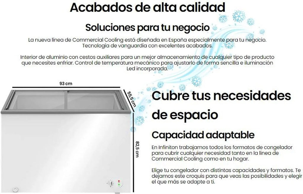 INFINITON Arca Congeladora Industrial FCH-209CC82WEC, 209 Litros, Porta com design Flat door, Controle de temperatura Mecânico, D, Rodas, Fecho de segurança com chave