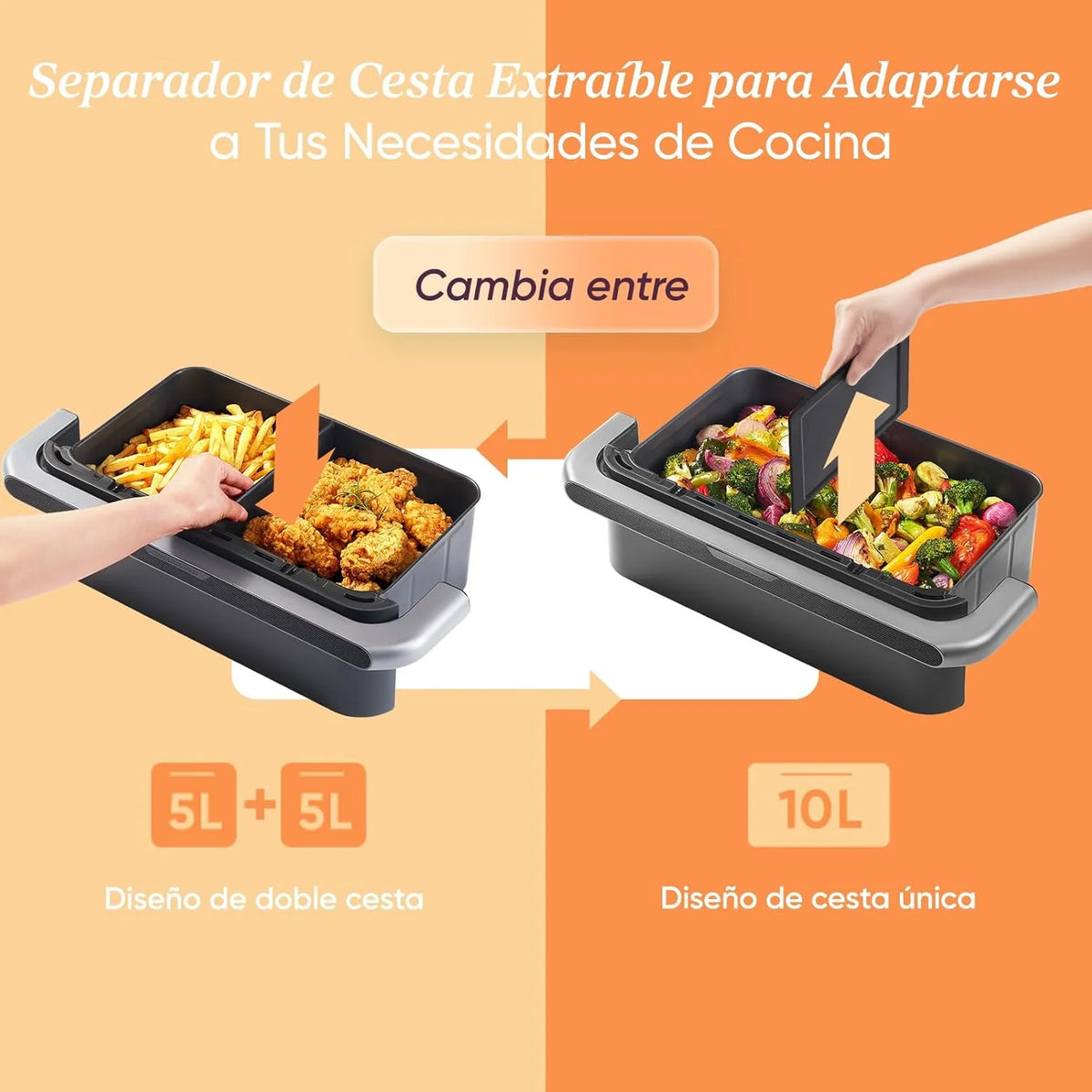 Cosori Fritadeira de Ar Dual Blaze TwinFry 10 Litros-True Metal-Resistência Dupla 2800 W (35–240 °C)-Divisor para Zonas da Grande Cesta Dupla-6 Funções-Smart WiFi-Máx 10 Pessoas-Fácil de Limpar