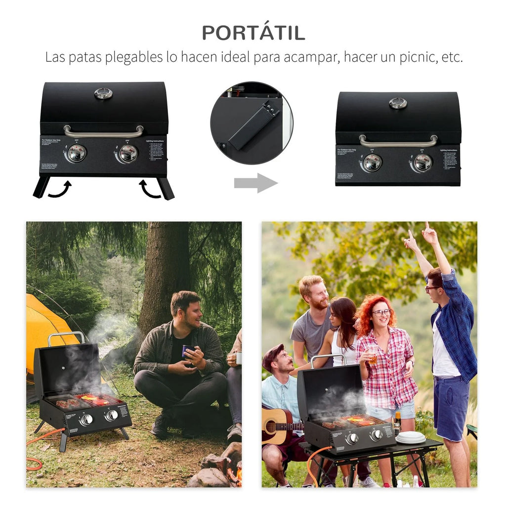 Churrasqueira a Gás de Mesa de Aço Carbono 55x46,5x41cm - Outsunny.Preto