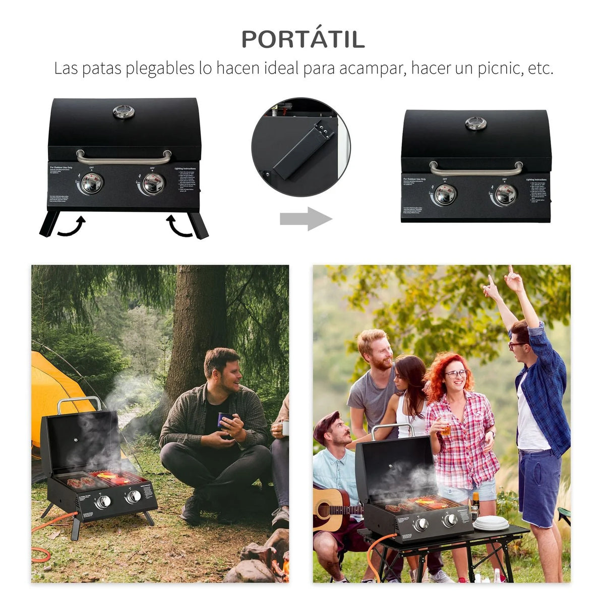 Churrasqueira a Gás de Mesa de Aço Carbono 55x46,5x41cm - Outsunny.Preto