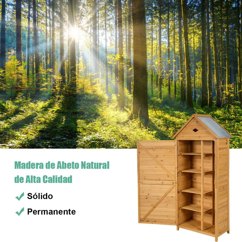 COSTWAY Galpão de Armazenamento de Madeira para Jardim, Armário de Jardim de Madeira com 5 Prateleiras e 2 Portas Trancáveis, Caixa de Ferramentas de Jardim com Telhado Impermeável para Jardim, Varanda e Terraço (70x45x160cm)