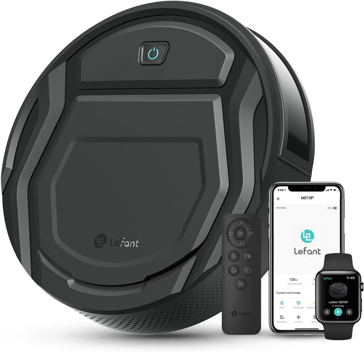 Aspirador Robô Lefant M210 Pro, Sucção de 2200 Pa, Autonomia de 120 Minutos, Aspirador Robô sem Emaranhados, Fino, Ideal para Pelos de Animais de Estimação, Tapetes de Pelo Baixo, Wi-Fi/App/Alexa, Cinza