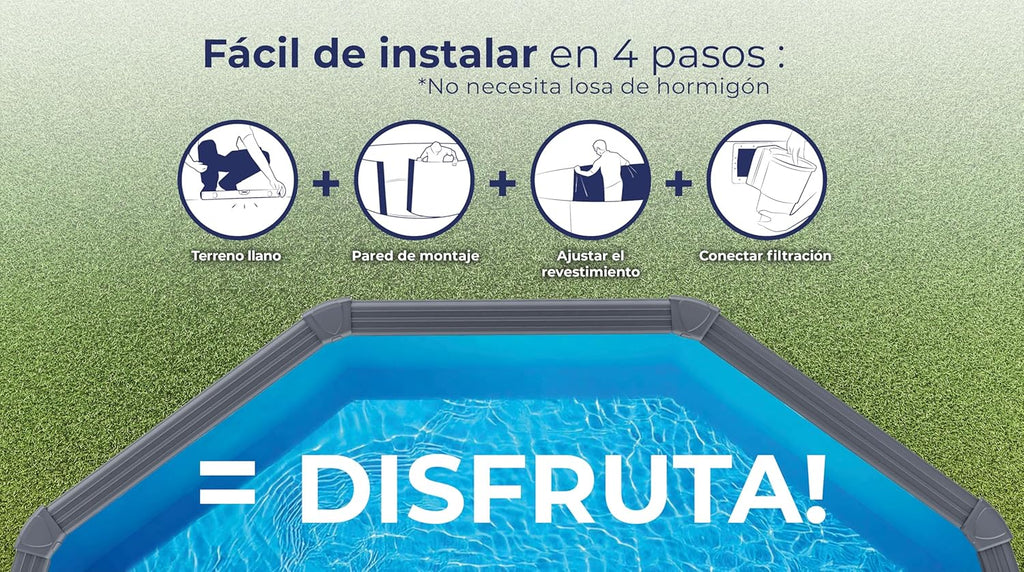 Gre KIT240GF Piscina de Aço Elevada, Redonda com Aparência de Aço Grafite, Piscinas Desmontáveis para Jardim, 240 x 120 cm, Kea